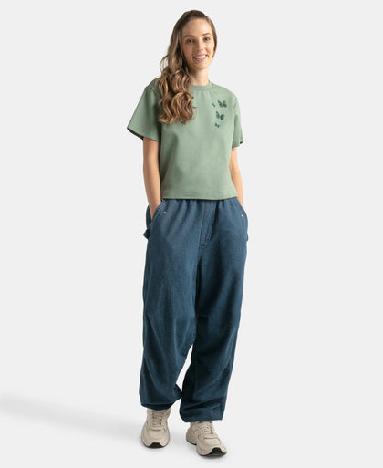 Super Combed Cotton Rich Oversized Printed T-Shirt with Drop Shoulder Styling - Lily Pad