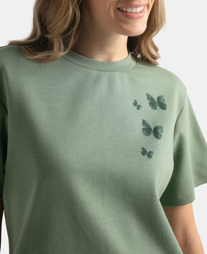 Super Combed Cotton Rich Oversized Printed T-Shirt with Drop Shoulder Styling - Lily Pad