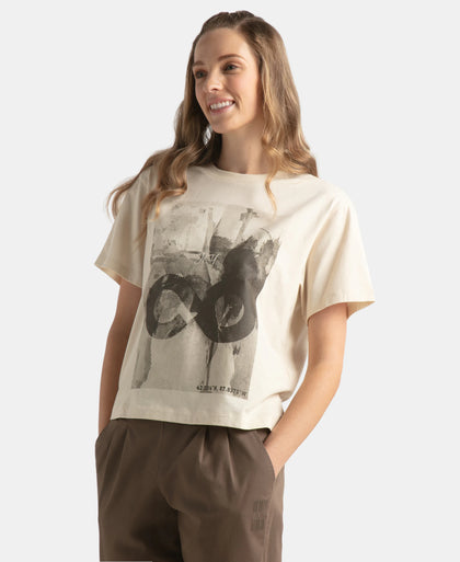 Super Combed Cotton Rich Oversized Printed T-Shirt with Drop Shoulder Styling - Snow White