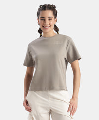Super Combed Cotton Rich Oversized Graphic Print T-Shirt with Drop Shoulder Styling - Stone