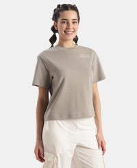Super Combed Cotton Rich Oversized Graphic Print T-Shirt with Drop Shoulder Styling - Stone