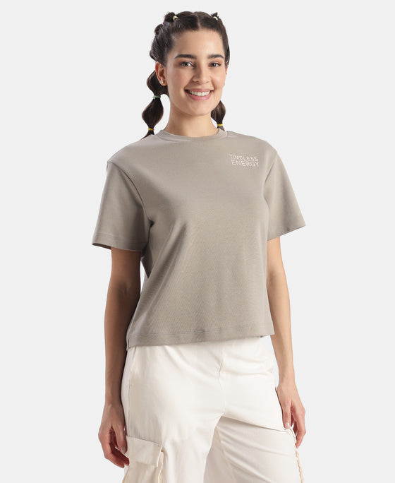 Super Combed Cotton Rich Oversized Graphic Print T-Shirt with Drop Shoulder Styling - Stone