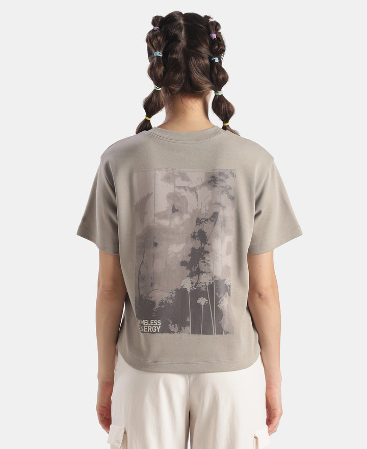 Super Combed Cotton Rich Oversized Graphic Print T-Shirt with Drop Shoulder Styling - Stone