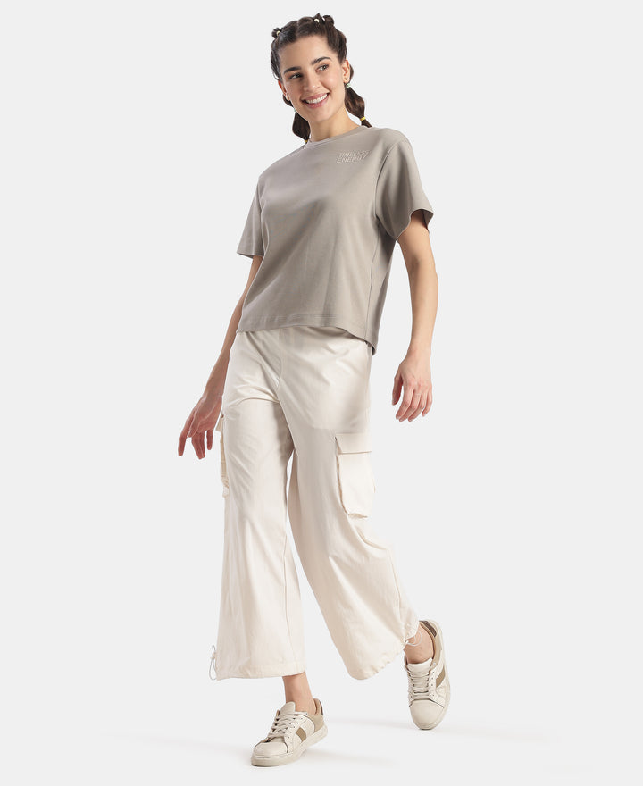 Super Combed Cotton Rich Oversized Graphic Print T-Shirt with Drop Shoulder Styling - Stone