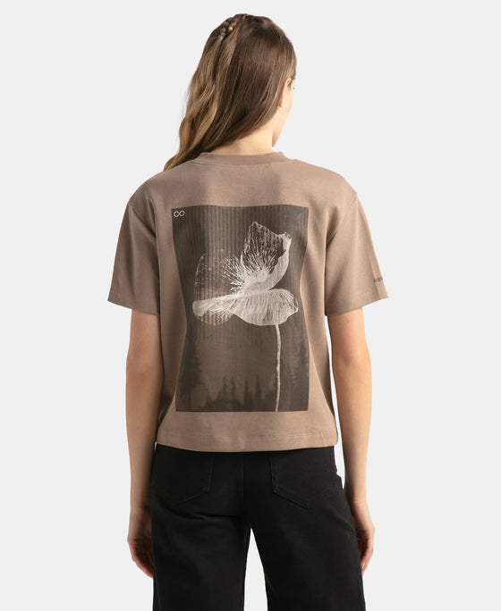 Super Combed Cotton Rich Oversized Graphic Print T-Shirt with Drop Shoulder Styling - Taupe Grey