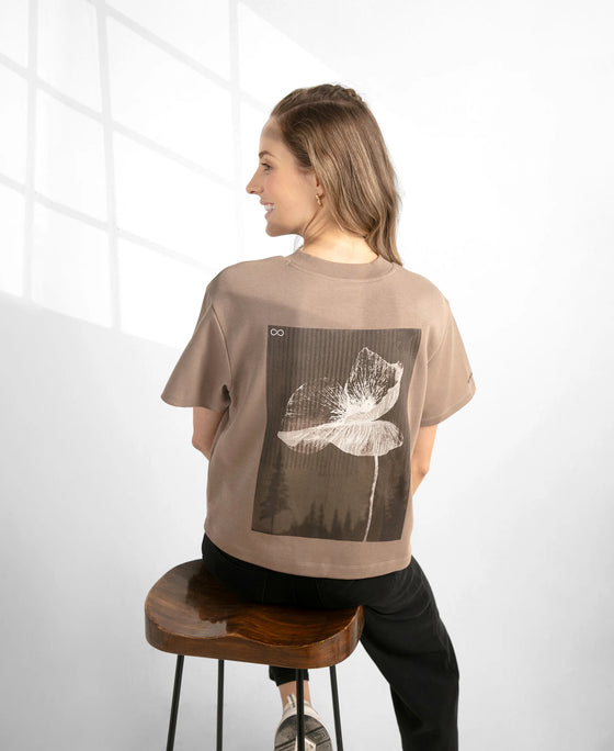Super Combed Cotton Rich Oversized Graphic Print T-Shirt with Drop Shoulder Styling - Taupe Grey