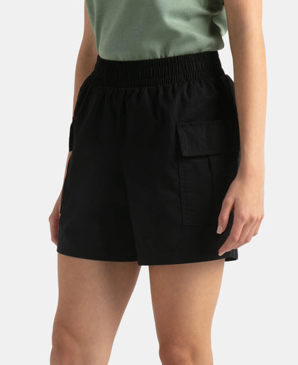 Super Combed Cotton Regular Fit Hybrid Cargo Shorts - Black