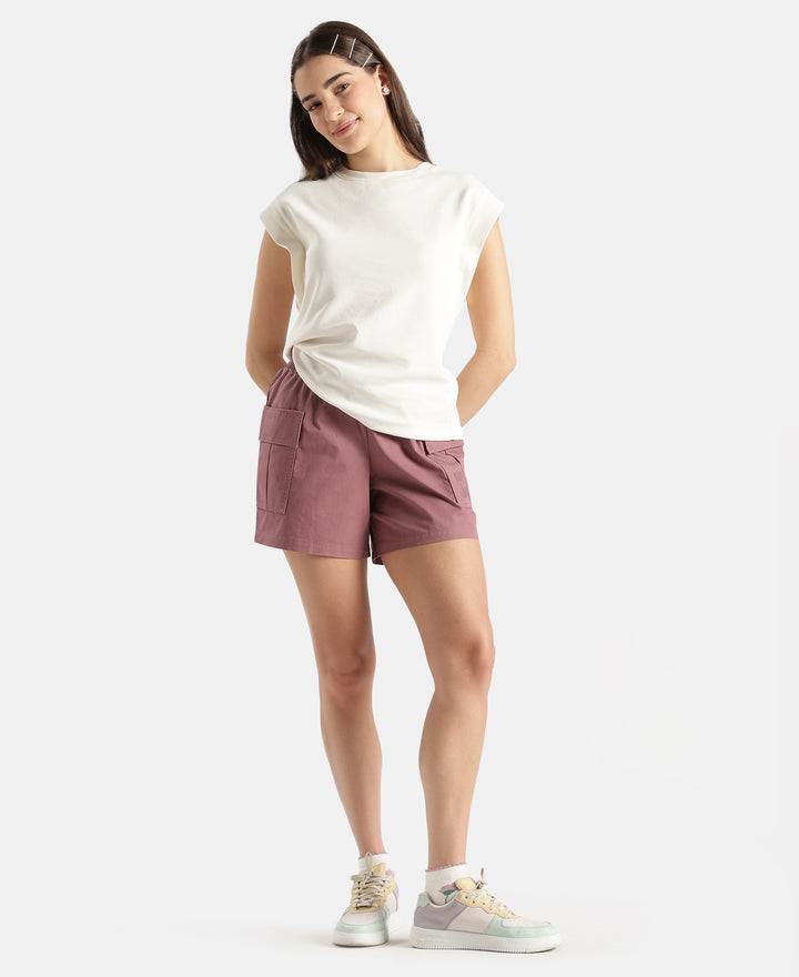 Super Combed Cotton Regular Fit Hybrid Cargo Shorts - Burnt Rose