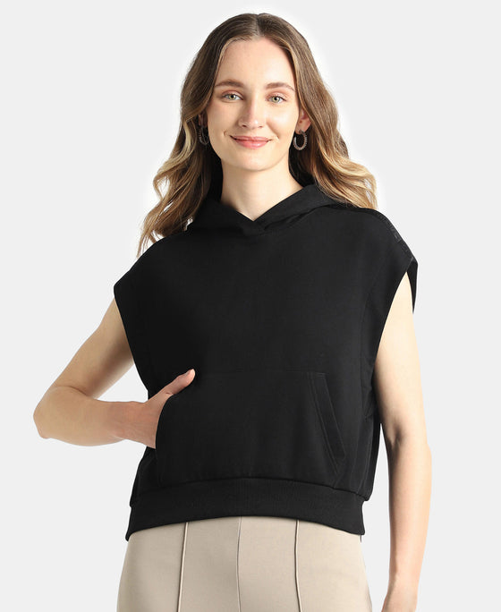 Super Combed Cotton Rich French Terry Oversized Sleeves Hoodie - Black