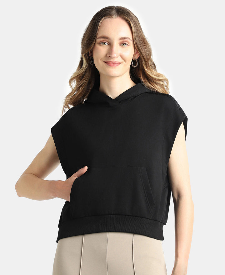 Super Combed Cotton Rich French Terry Oversized Sleeves Hoodie - Black