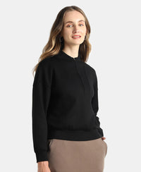 Super Combed Cotton Rich Half Zip Sweatshirt with Drop Shoulder Styling - Black