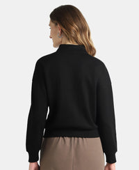 Super Combed Cotton Rich Half Zip Sweatshirt with Drop Shoulder Styling - Black