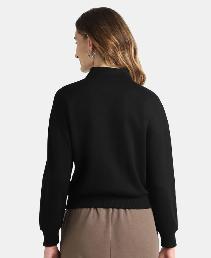 Super Combed Cotton Rich Half Zip Sweatshirt with Drop Shoulder Styling - Black