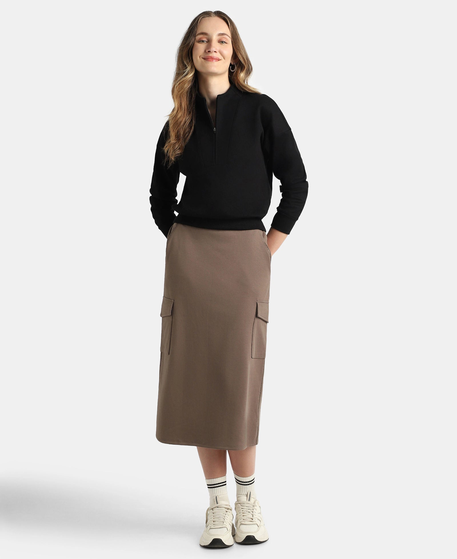 Super Combed Cotton Rich Half Zip Sweatshirt with Drop Shoulder Styling - Black