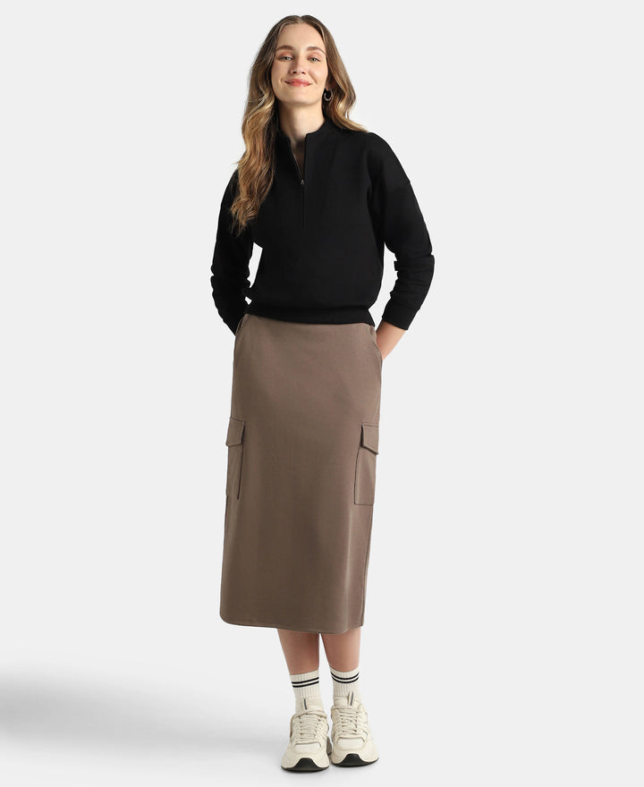 Super Combed Cotton Rich Half Zip Sweatshirt with Drop Shoulder Styling - Black