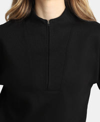 Super Combed Cotton Rich Half Zip Sweatshirt with Drop Shoulder Styling - Black