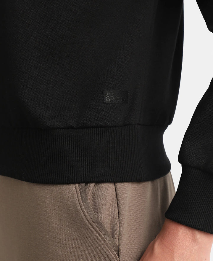 Super Combed Cotton Rich Half Zip Sweatshirt with Drop Shoulder Styling - Black