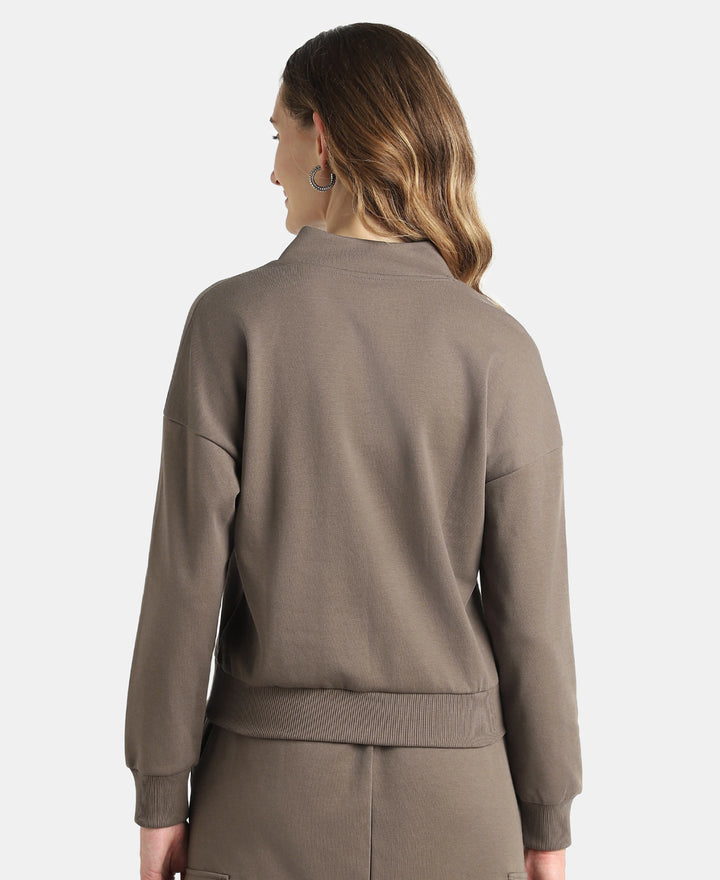 Super Combed Cotton Rich Half Zip Sweatshirt with Drop Shoulder Styling - Dark Khaki