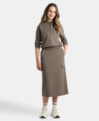 Super Combed Cotton Rich Half Zip Sweatshirt with Drop Shoulder Styling - Dark Khaki