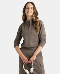 Super Combed Cotton Rich Half Zip Sweatshirt with Drop Shoulder Styling - Dark Khaki