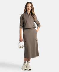 Super Combed Cotton Rich Half Zip Sweatshirt with Drop Shoulder Styling - Dark Khaki