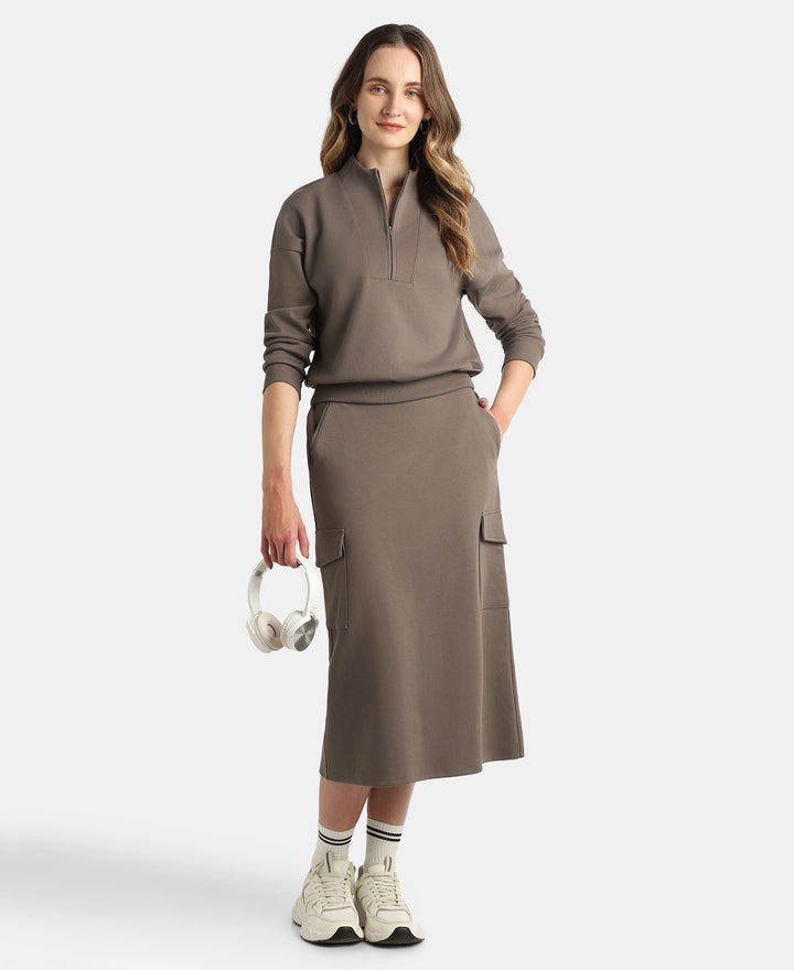 Super Combed Cotton Rich Half Zip Sweatshirt with Drop Shoulder Styling - Dark Khaki