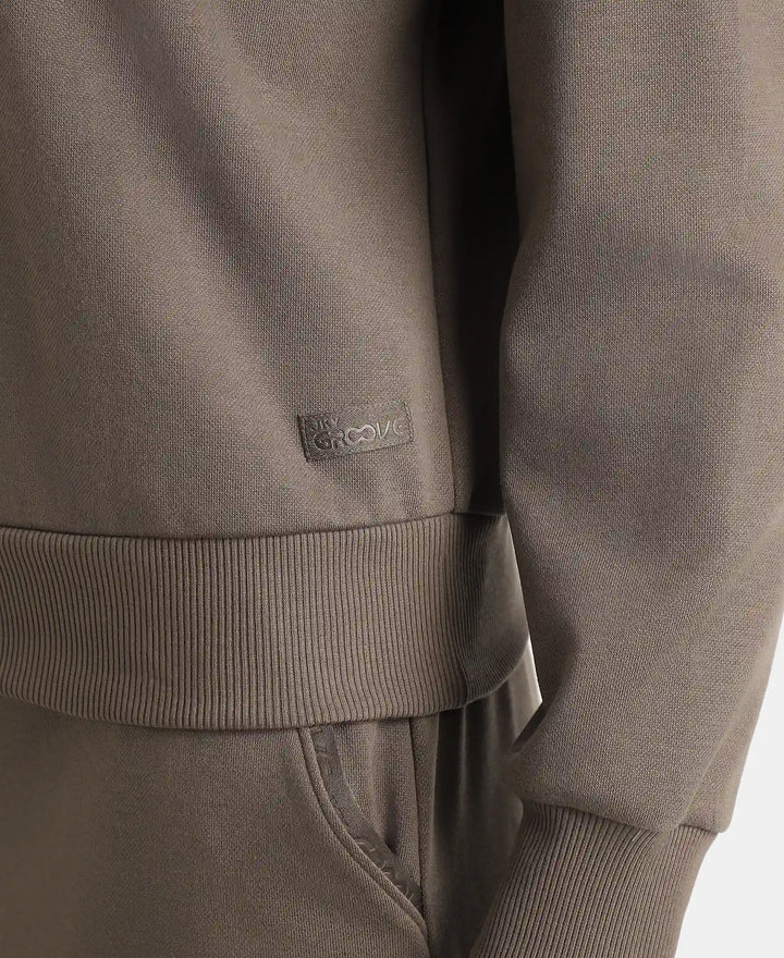 Super Combed Cotton Rich Half Zip Sweatshirt with Drop Shoulder Styling - Dark Khaki