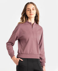 Super Combed Cotton Rich Half Zip Sweatshirt with Drop Shoulder Styling - Rose Taupe