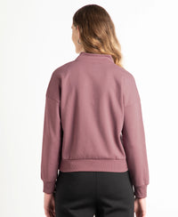 Super Combed Cotton Rich Half Zip Sweatshirt with Drop Shoulder Styling - Rose Taupe