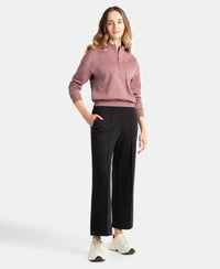 Super Combed Cotton Rich Half Zip Sweatshirt with Drop Shoulder Styling - Rose Taupe