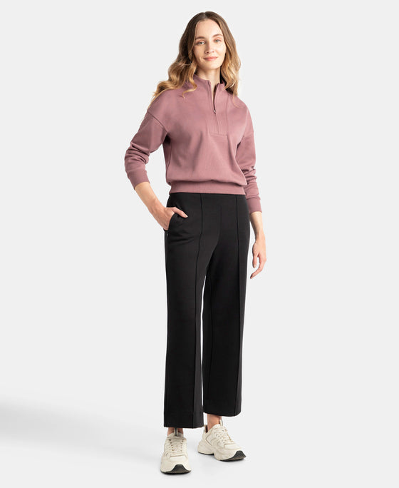 Super Combed Cotton Rich Half Zip Sweatshirt with Drop Shoulder Styling - Rose Taupe