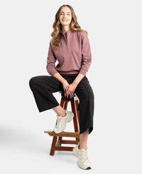 Super Combed Cotton Rich Half Zip Sweatshirt with Drop Shoulder Styling - Rose Taupe