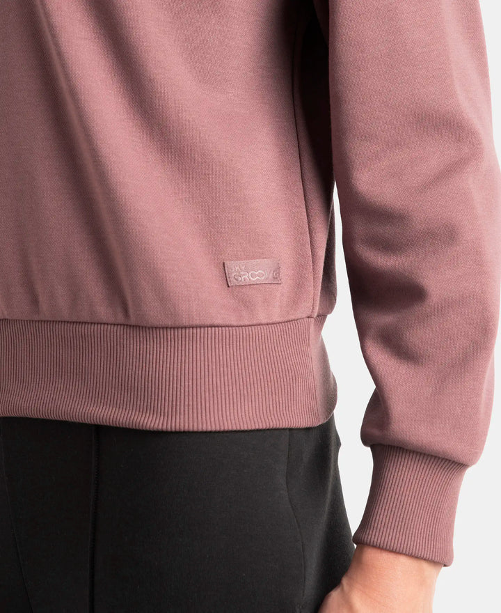 Super Combed Cotton Rich Half Zip Sweatshirt with Drop Shoulder Styling - Rose Taupe