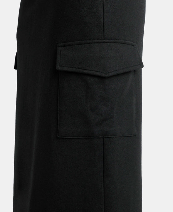 Super Combed Cotton Rich Pique Fabric Cargo Skirt with Inner Drawstrings - Black