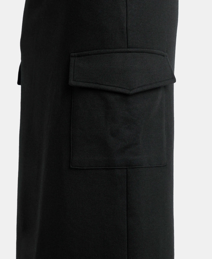 Super Combed Cotton Rich Pique Fabric Cargo Skirt with Inner Drawstrings - Black