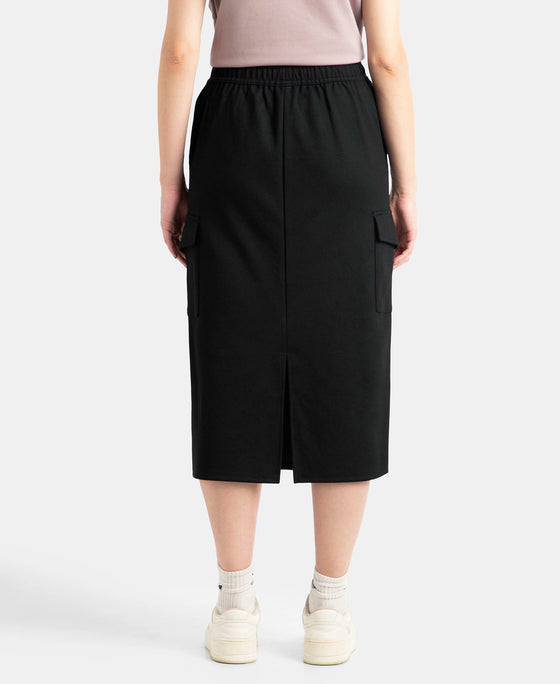 Super Combed Cotton Rich Pique Fabric Cargo Skirt with Inner Drawstrings - Black
