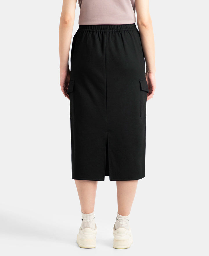 Super Combed Cotton Rich Pique Fabric Cargo Skirt with Inner Drawstrings - Black