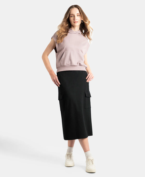 Super Combed Cotton Rich Pique Fabric Cargo Skirt with Inner Drawstrings - Black