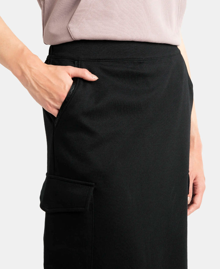 Super Combed Cotton Rich Pique Fabric Cargo Skirt with Inner Drawstrings - Black