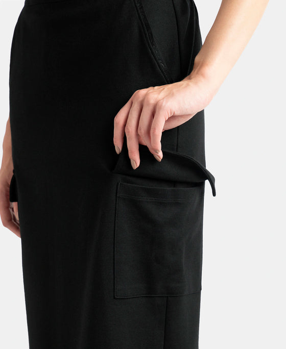 Super Combed Cotton Rich Pique Fabric Cargo Skirt with Inner Drawstrings - Black