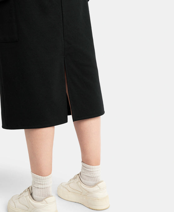 Super Combed Cotton Rich Pique Fabric Cargo Skirt with Inner Drawstrings - Black