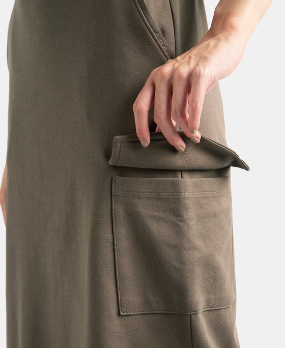 Super Combed Cotton Rich Pique Fabric Cargo Skirt with Inner Drawstrings - Dark Khaki
