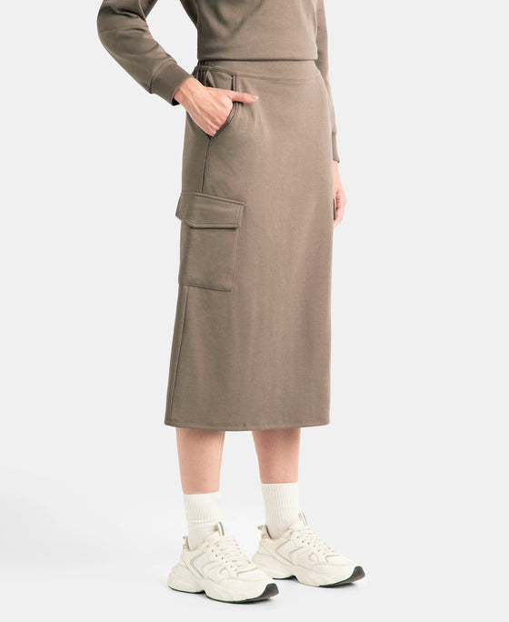 Super Combed Cotton Rich Pique Fabric Cargo Skirt with Inner Drawstrings - Dark Khaki