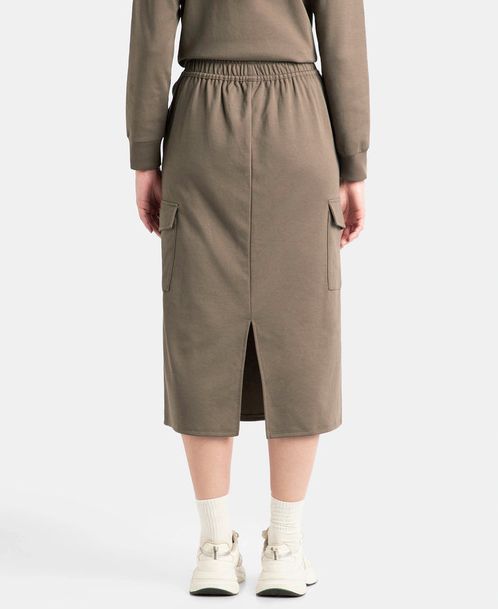 Super Combed Cotton Rich Pique Fabric Cargo Skirt with Inner Drawstrings - Dark Khaki