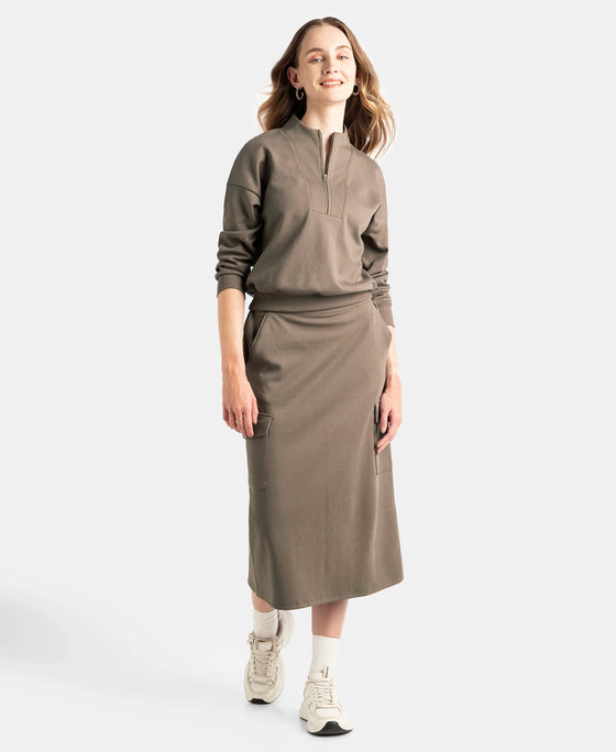 Super Combed Cotton Rich Pique Fabric Cargo Skirt with Inner Drawstrings - Dark Khaki