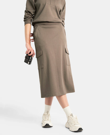 Super Combed Cotton Rich Pique Fabric Cargo Skirt with Inner Drawstrings - Dark Khaki