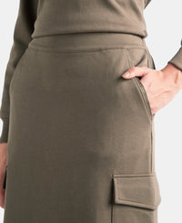 Super Combed Cotton Rich Pique Fabric Cargo Skirt with Inner Drawstrings - Dark Khaki