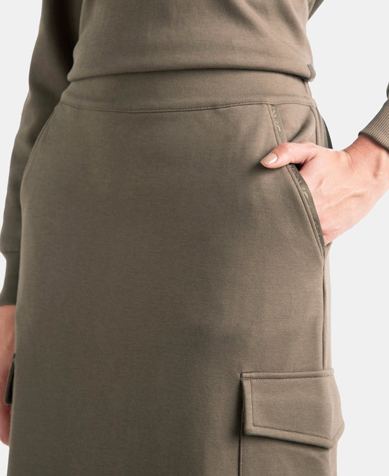 Super Combed Cotton Rich Pique Fabric Cargo Skirt with Inner Drawstrings - Dark Khaki