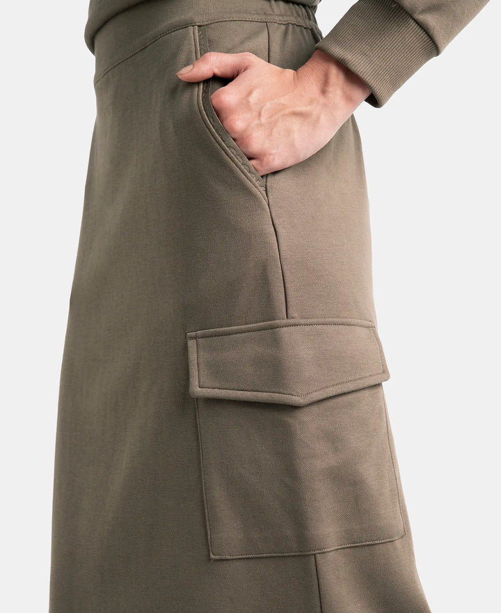 Super Combed Cotton Rich Pique Fabric Cargo Skirt with Inner Drawstrings - Dark Khaki