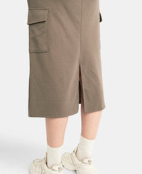 Super Combed Cotton Rich Pique Fabric Cargo Skirt with Inner Drawstrings - Dark Khaki